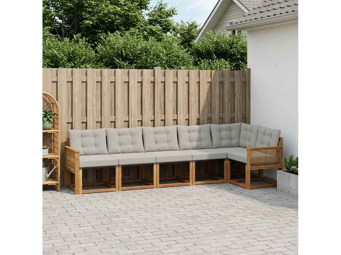 Vidaxl Conjunto De Sofás Para Exterior 6 Pcs Natural E Cinzento-claro