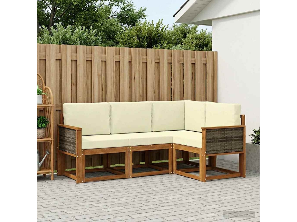 Vidaxl Conjunto De Sofás Para Exterior 4 Pcs Natural E Creme Poliéster