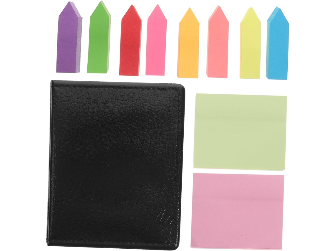 Conjunto de adesivos para lembretes, 1 conjunto, com caixa de PU marrom, papel e lembrete.