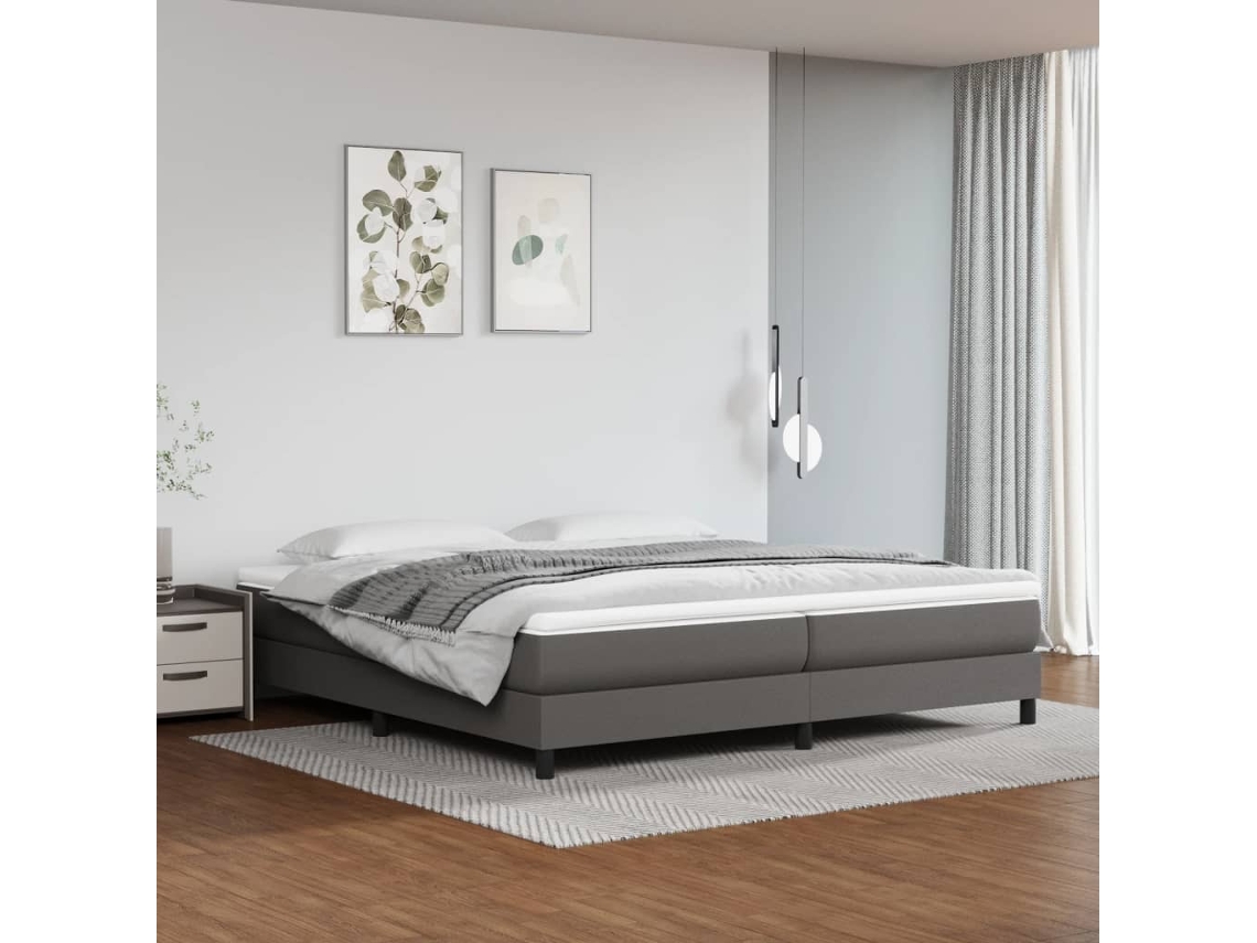 Vidaxl Cama com Molas/colchão 200x200 Cm Couro Artificial Cinzento
