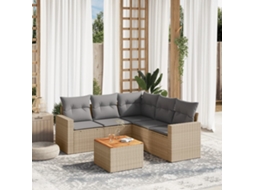 Vidaxl 6 Pcs Conj. Sofás Jardim C/ Almofadões Vime Pe Bege Misturado