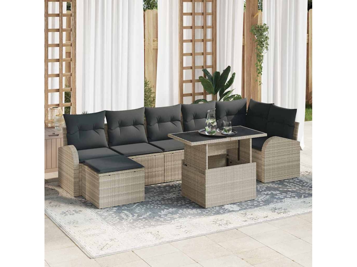 Vidaxl Conjunto De Sofá De Jardim 8 Unid. Cinzento-claro Vime Pe