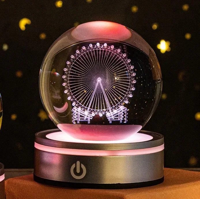 Acessório Decorativo de Mesa em Forma de Bola de Cristal Luminosa 3d MDUG (estilo 2 8cm com Base Led)