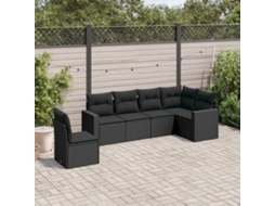 Vidaxl 6 Pcs Conjunto Sofás De Jardim C/ Almofadões Vime Pe Preto