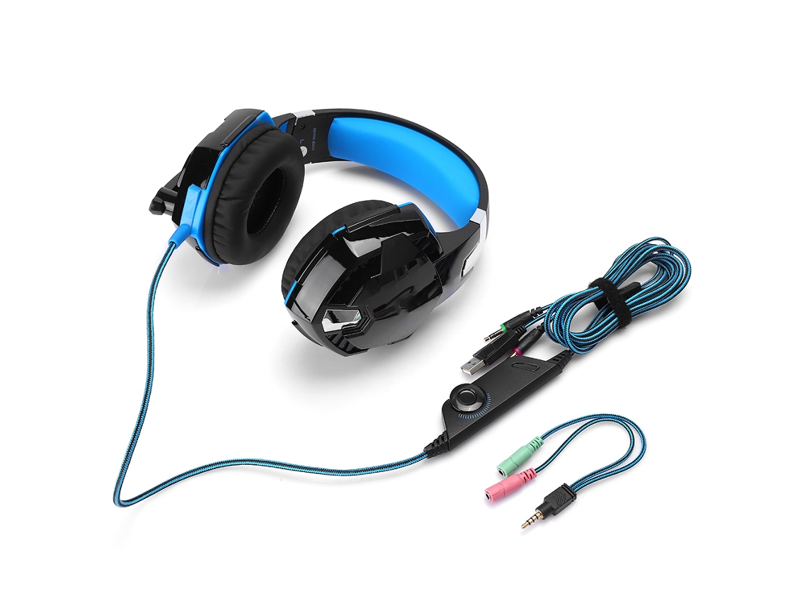 Fone Mali gamer G9000 com microfone, luz LED, para PC, computador, preto e azul
