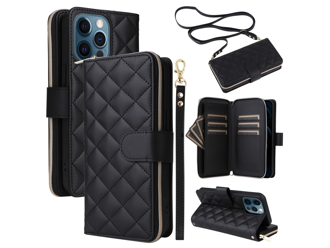 Capa Pega Para Iphone 12 Pro Max Pele Sintética Preto