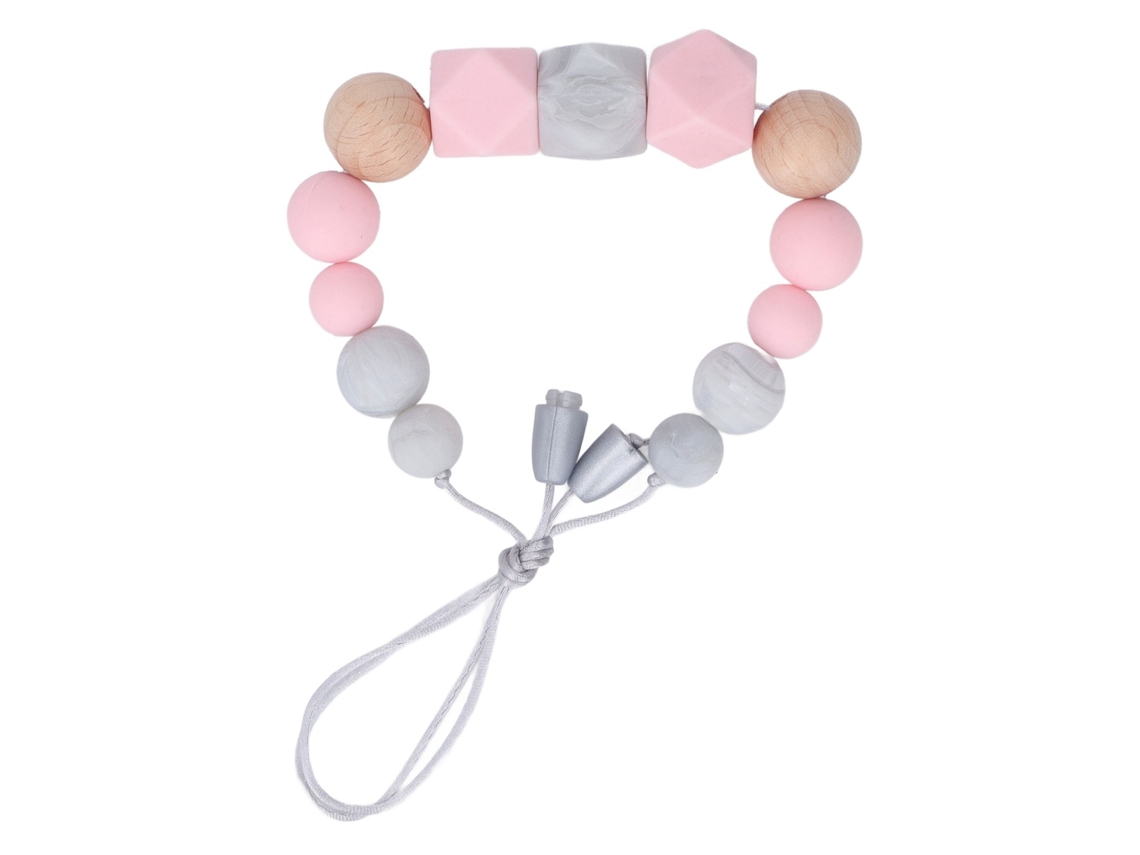 Pulseira Para Dentição De Silicone Macio Com Contas Coloridas Brilhantes Para Bebê Rosa