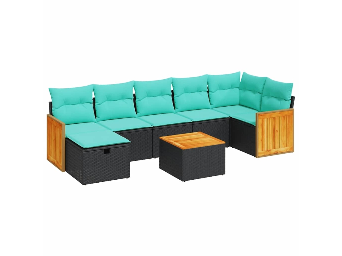 Maison Exclusive - 8 Pcs Conjunto Sofás De Jardim Com Almofadões Vime Pe Preto