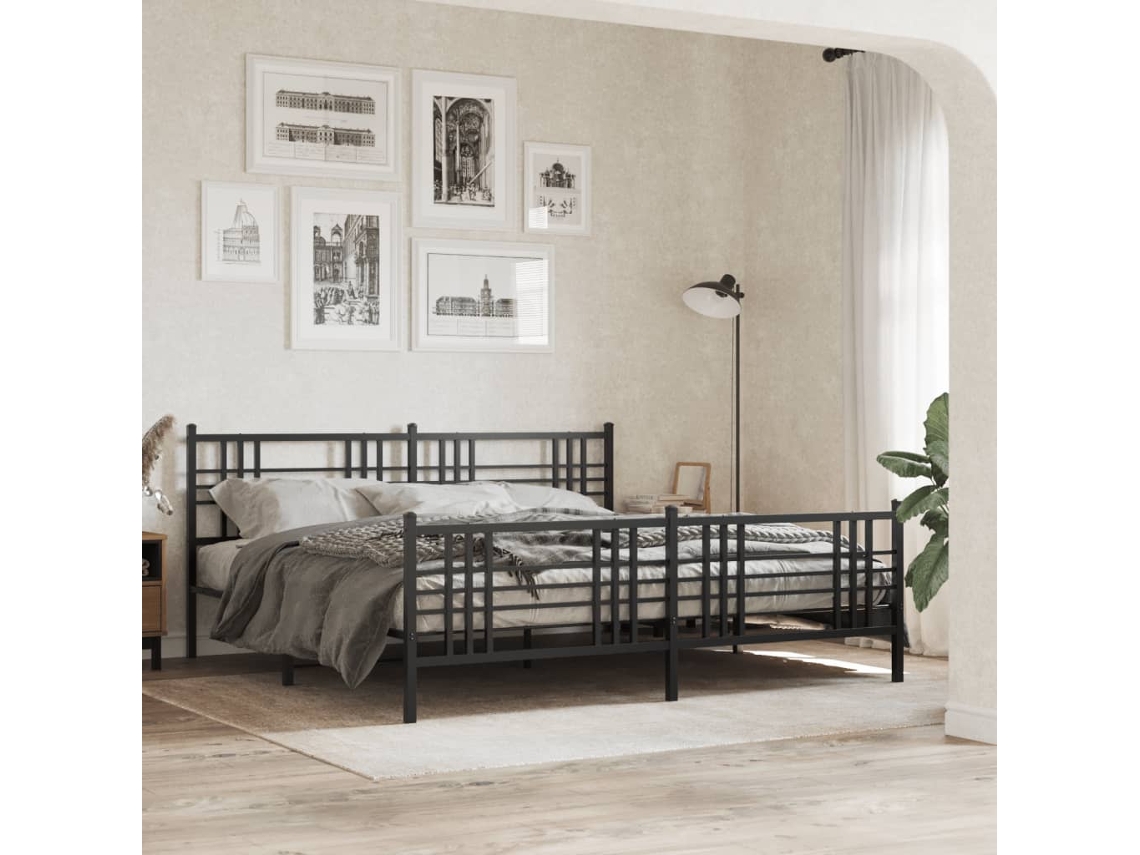 Vidaxl Estrutura De Cama Com Cabeceira E Pés 193x203 Cm Metal Preto