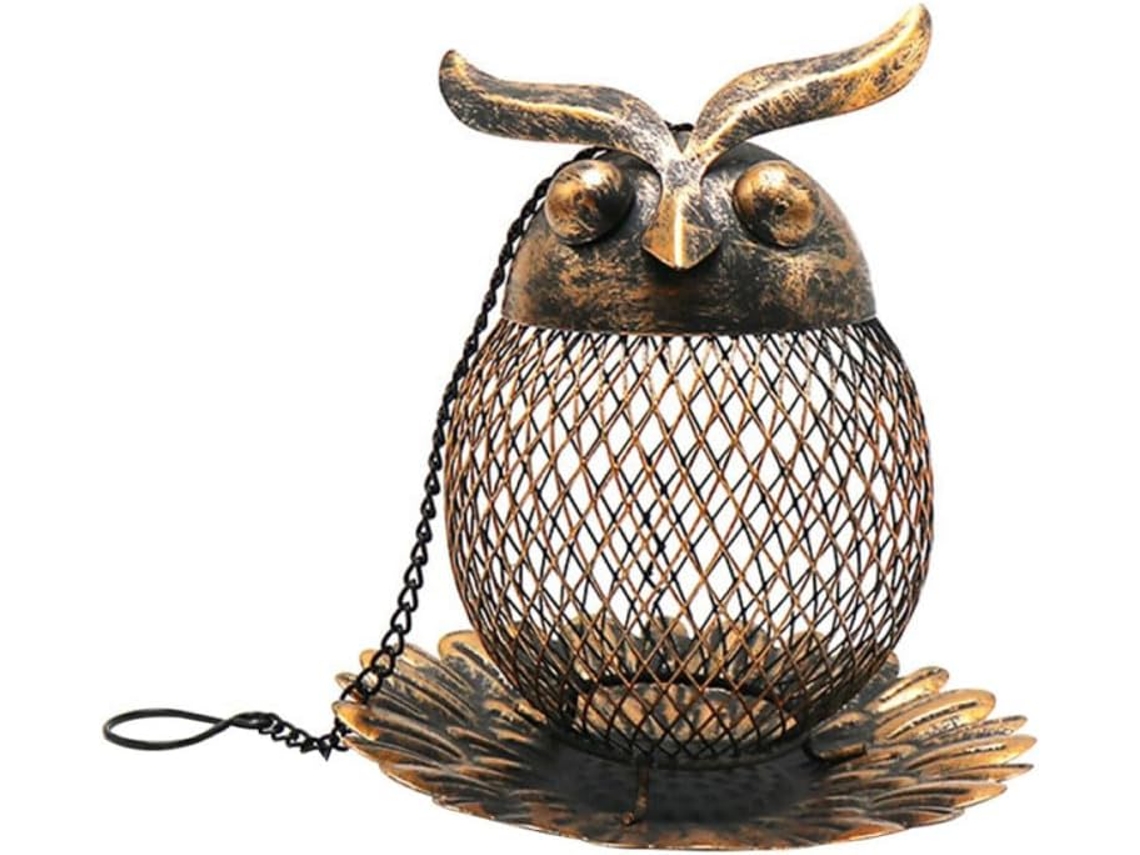 Comedouro de Pássaros Suspenso em Ferro, em Formato de Coruja, para Jardim. Comedouro Prático e com Design Robusto CHABERLU