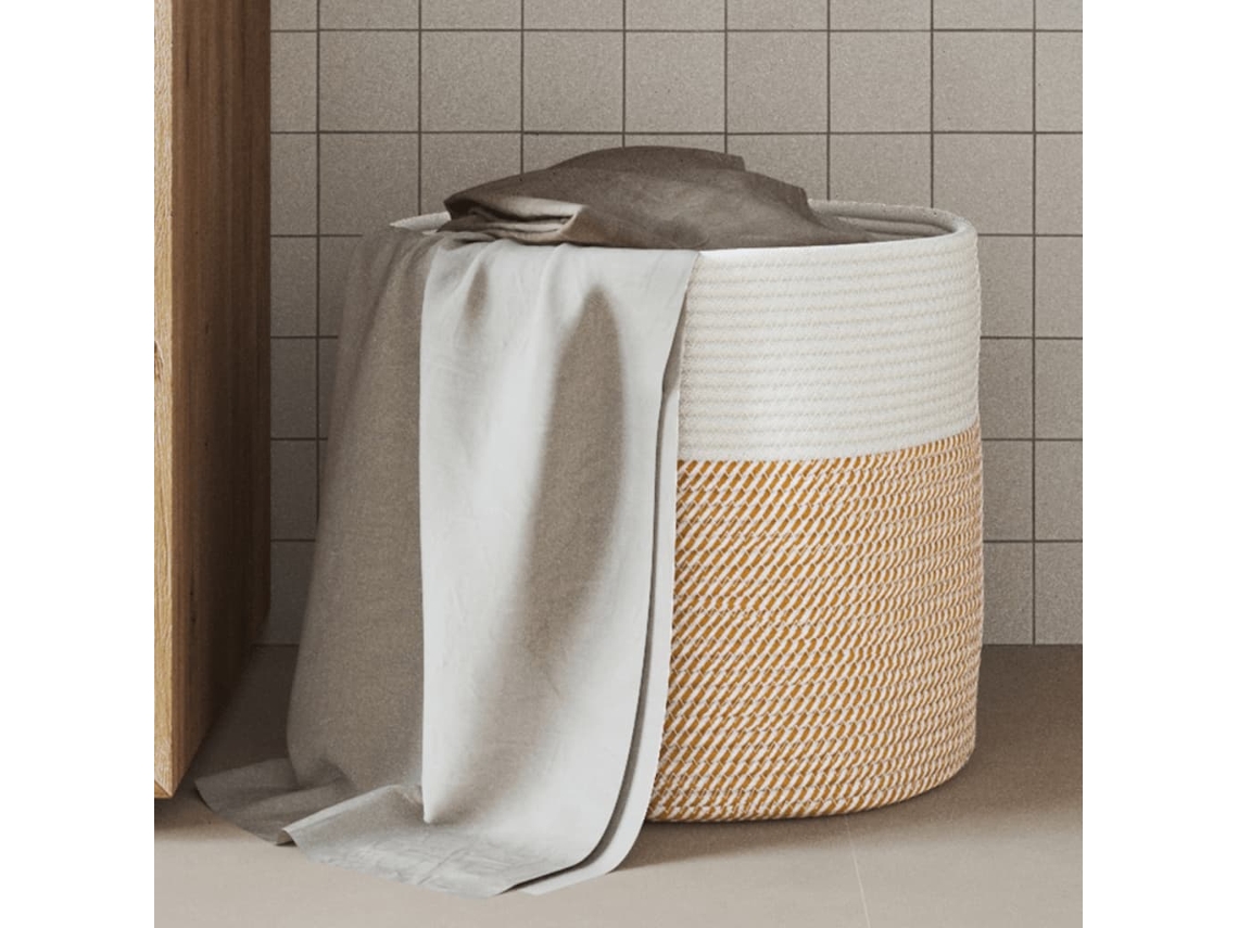 Vidaxl Cesto De Arrumação Ø40x35 Cm Algodão Castanho E Branco
