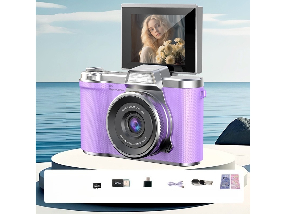 Câmara Digital Tela Articulada De 2,4 Polegadas Com Luz De Preenchimento (roxa - Cartão De 32 Gb) Cuich