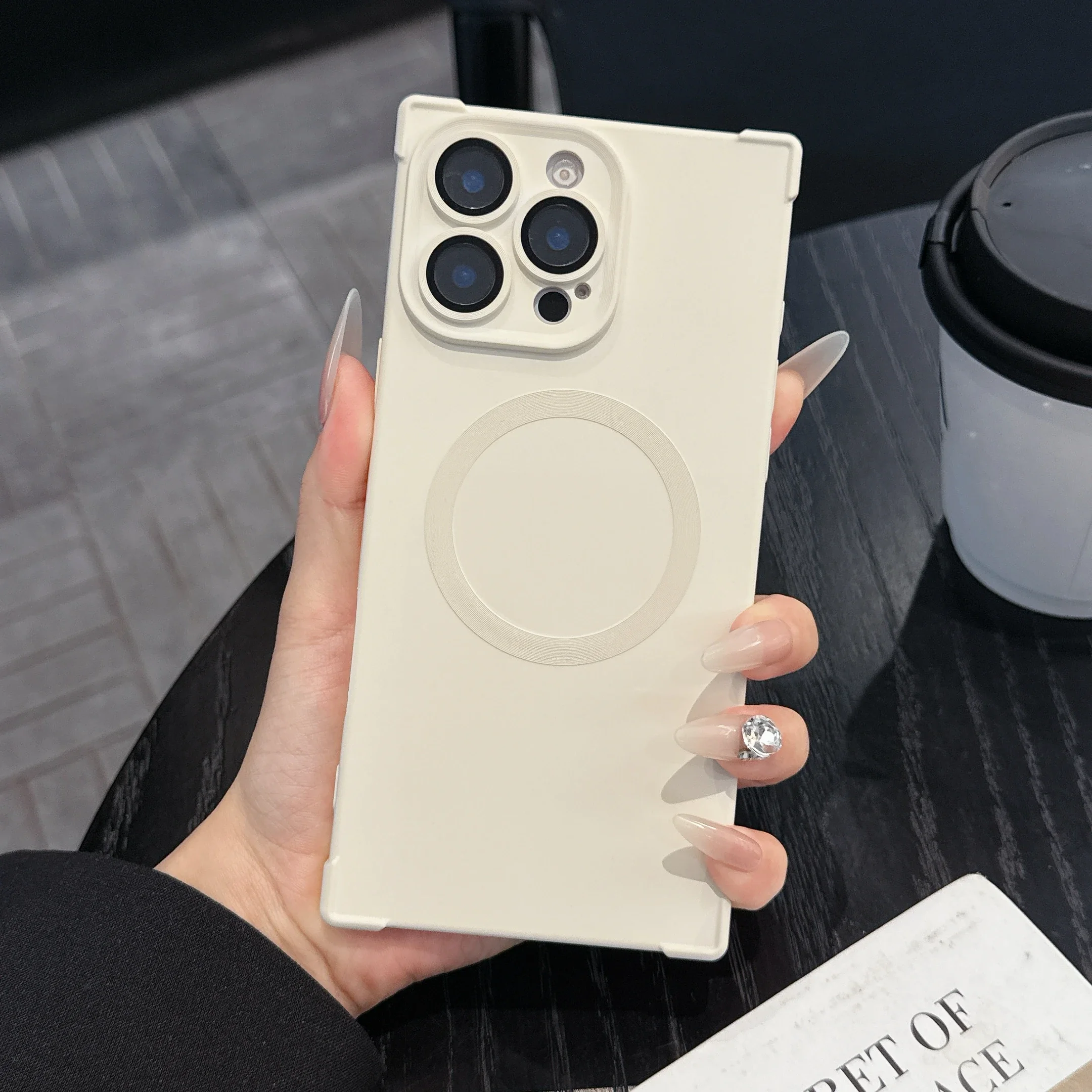 Capa Magnética À Prova De Choque Para Iphone 15 Pro Max (branco), Com Proteção Para A Lente.