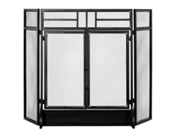 Protetor de lareira 3 painéis 120x11,5x79 Cm preto dobrável com porta dupla | S/MARCA