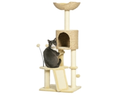 Altura da Árvore de Gato: 116 Cm, Cesta Nicho, Plataformas, Pompons de Peluche e Jacinto D'água Bege Ge