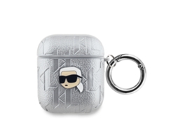 Karl Lagerfeld estojo para AirPods 1/2 monogramado com Karl Head em relevo prateado