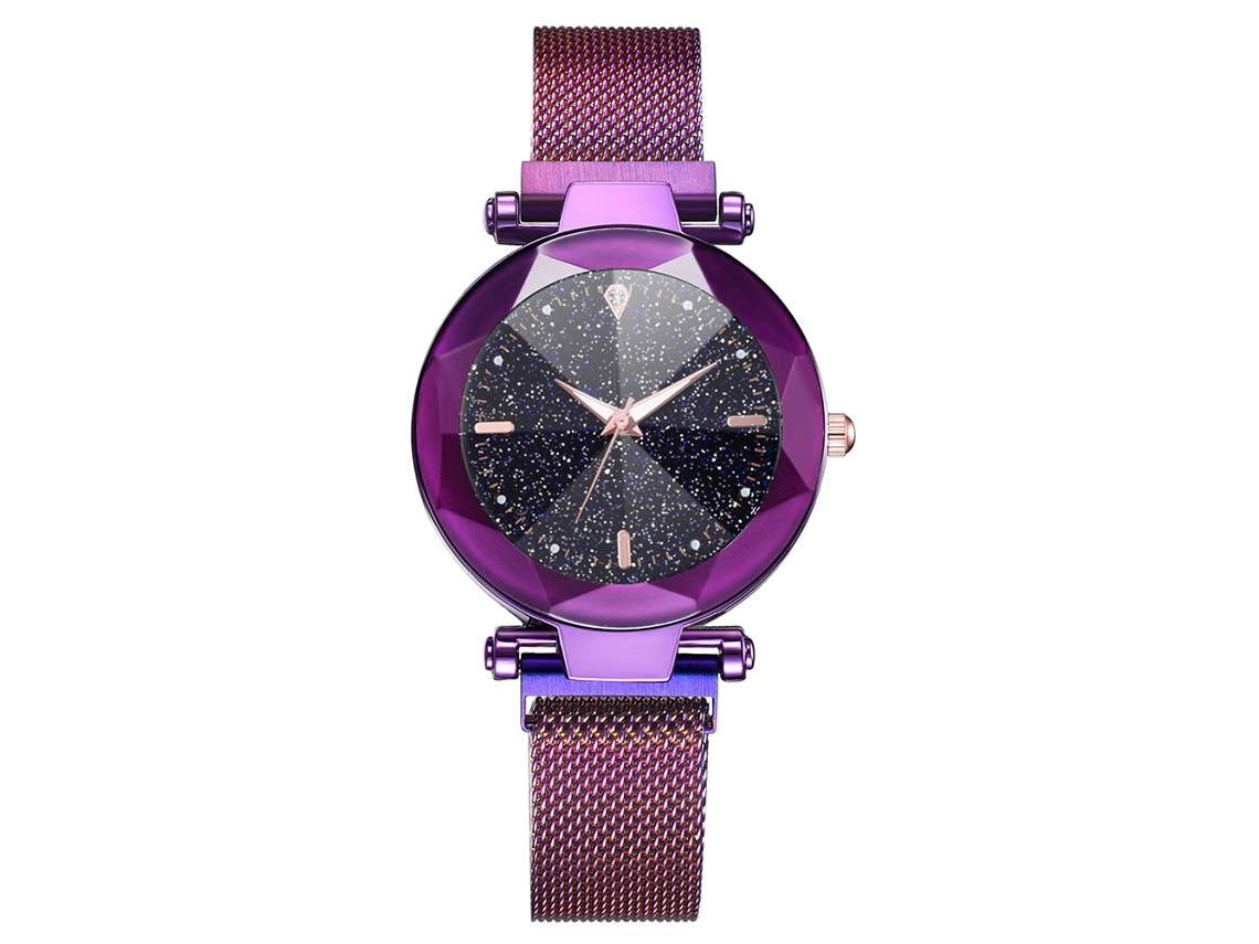 Relógio Feminino de Quartzo com Pulseira de Malha e Botão Magnético Mostrador Redondo Allo