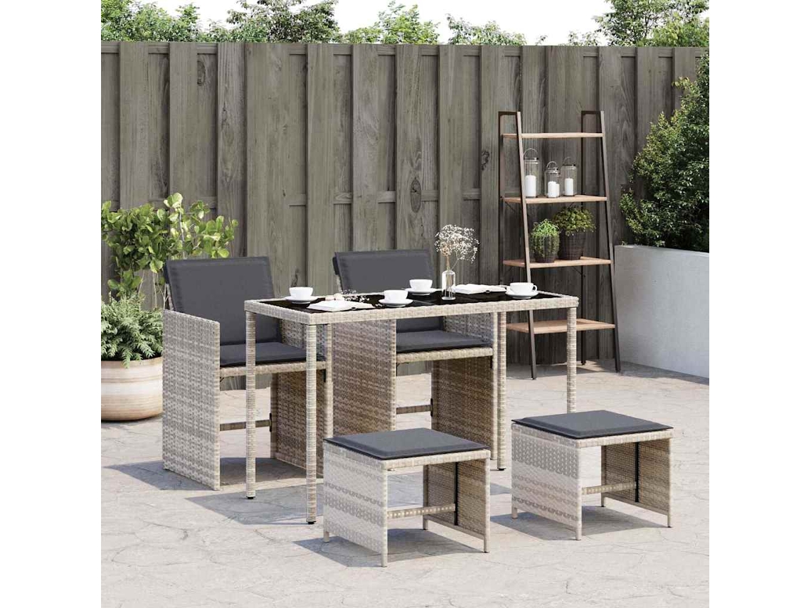 Vidaxl 5 Pcs Conjunto De Jantar P/ Jardim C/ Almofadões Cinzento Claro