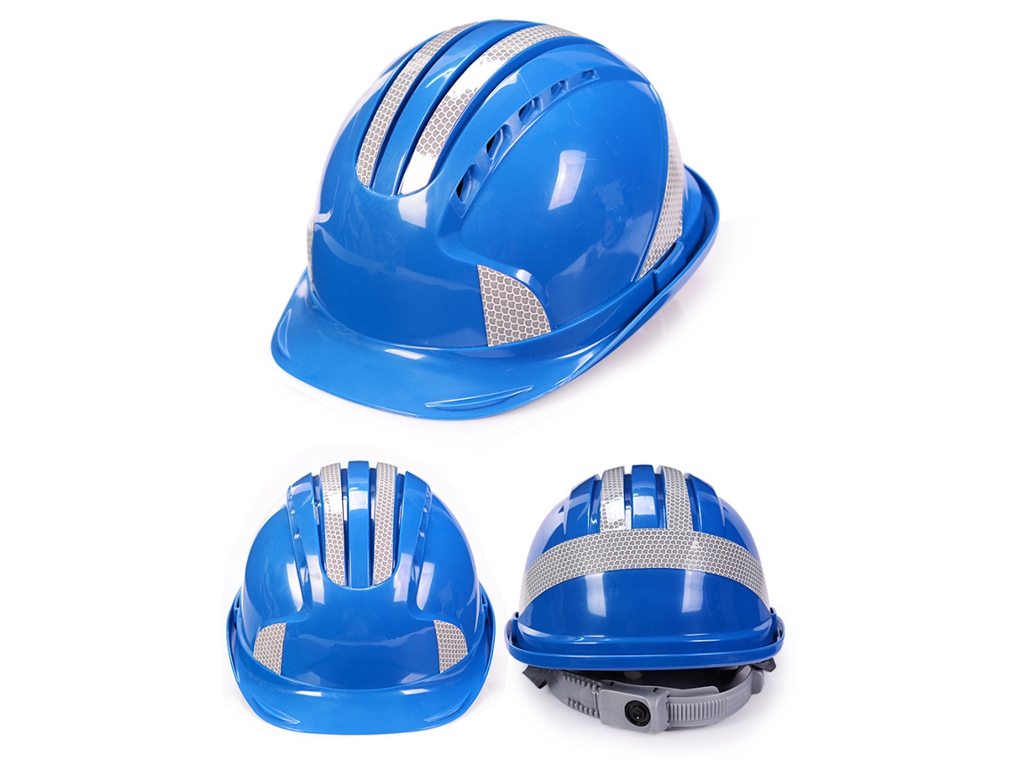 Casco De Seguridad Abs Transpirable Antichoque Con Vientos, Buffer Multipunto Y Franja Reflectiva Para Almacén Fábrica Azul