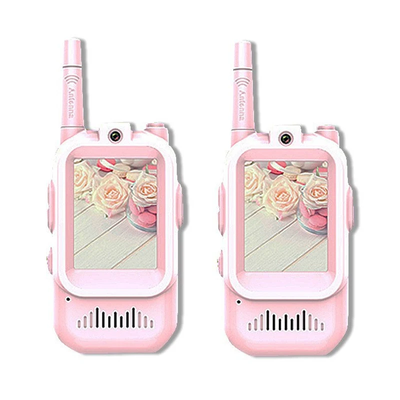 Walkie talkie Infantil , Recarregável, com Várias Opções de Voz e Fonte, Vídeo Hd de 2 Polegadas. MDUG (rosa)