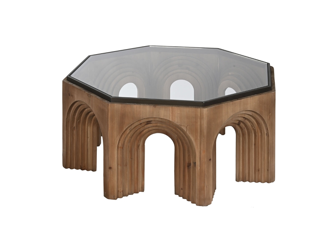 Mesa de Centro de Vidro Esprit Home Madeira de Abeto 99 x 99 x 46 cm