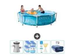 Piscina INTEX com Estrutura Redonda 305 X 76 Cm Impressão D'Água Inclui Bomba Filtros Tiras de Teste Vela Solar