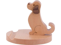 Lindo suporte de madeira em formato de cachorro para celular, para mesa, escritório, casa e carro.