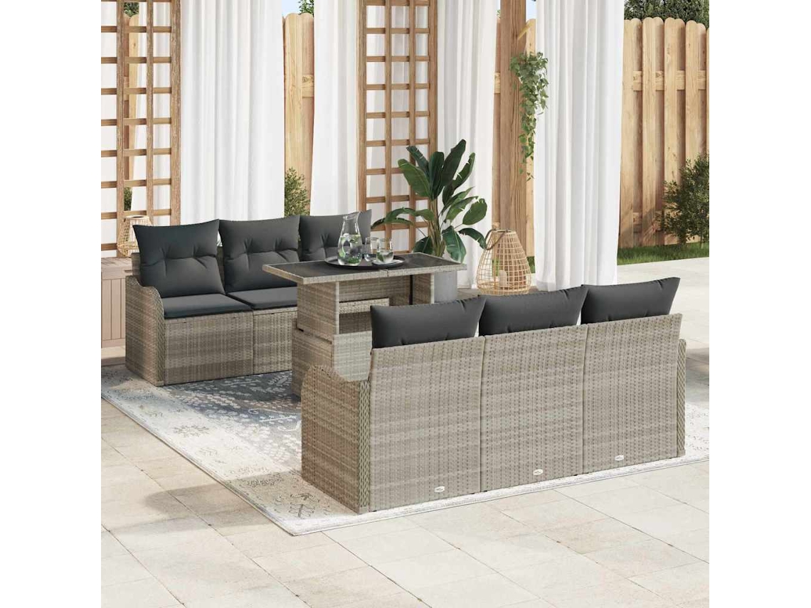 Vidaxl Conjunto De Sofá De Jardim Com Almofada 7 Pcs Cinzento-claro
