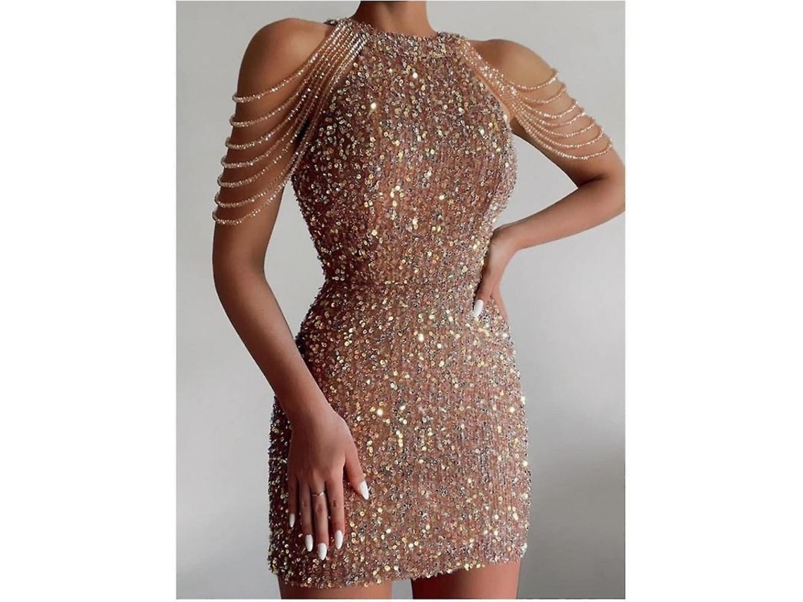 2026 vestido de Fiesta Corto Con Lentejuelas Doradas Hombro Descubierto Sexy para Mujer Ysd L Rosado