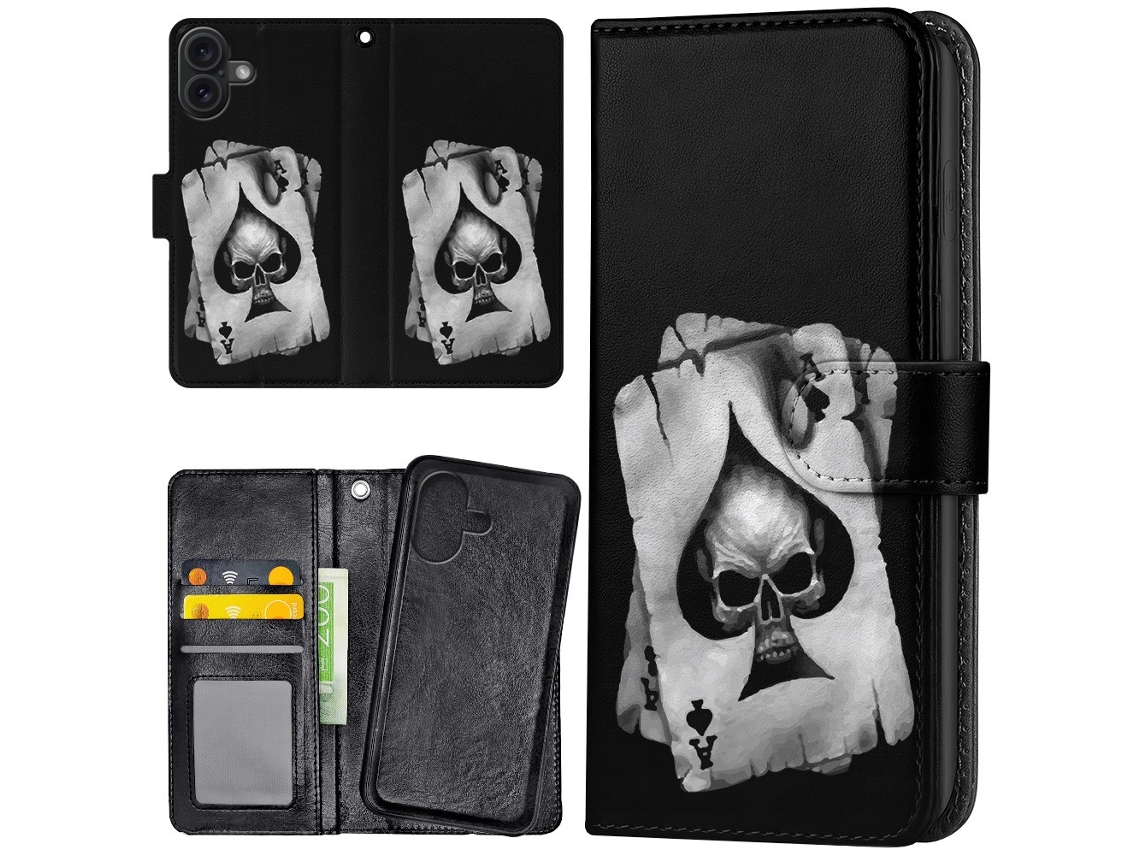 Capa Carteira Para Iphone 17 Com Estampa De Caveira E Baralho De Cartas.