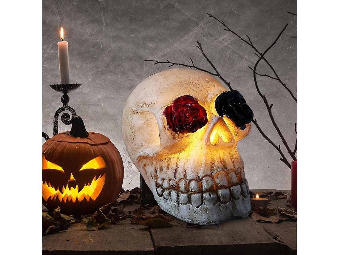 Lurelia Luminária Led De Caveira Halloween Assustador Em Resina Para Varanda, Mesa E Casa Variante 2