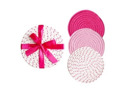 Conjunto De Três Peças De Tapete Isolante Térmico Em Fio De Algodão, Elegantes Bases Para Copos, 18 Cm, Cor-de-rosa