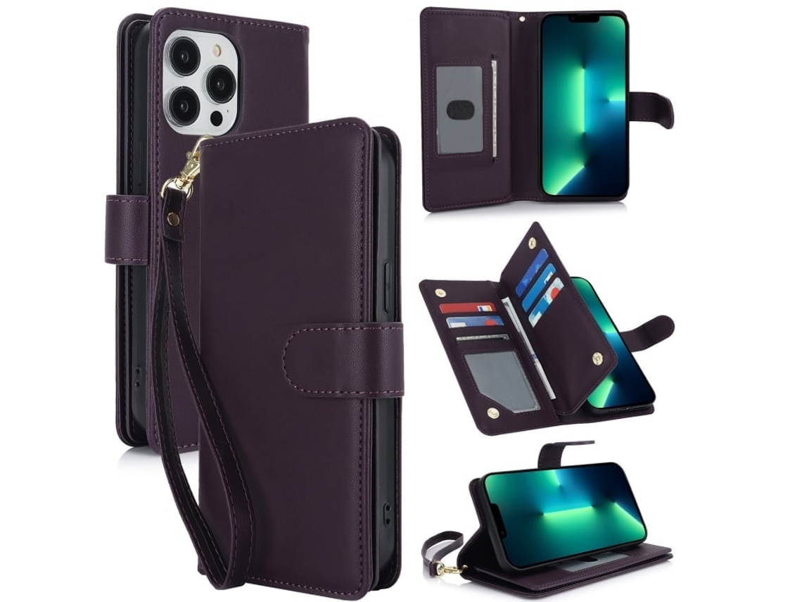 Capa Carteira De Couro Para Iphone 13 Pro - Com Rfid - Para Vários Cartões