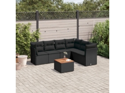 Vidaxl 7 Pcs Conjunto de Sofás P/ Jardim C/ Almofadões Vime Pe Preto