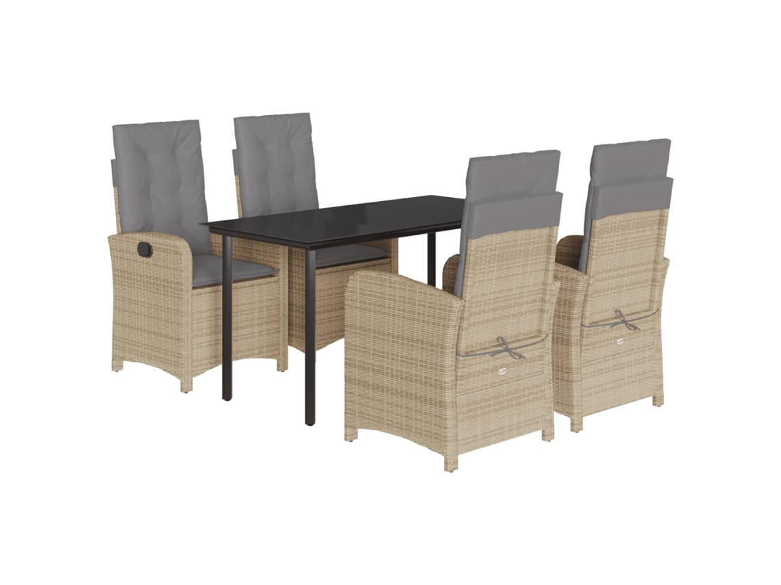 Maison Exclusive - 5pcs Conj. Jantar Jardim C/ Almofadões Vime Pe Bege Misturado