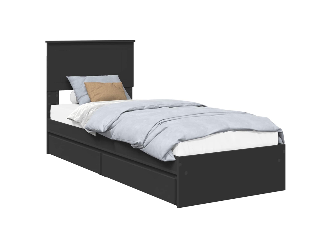 Cama com Armazenamento Preto 75x190 cm Madeira Processada MAISON EXCLUSIVE