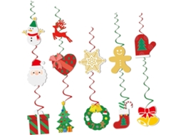 Conjunto 12 Enfeites Espirais Natal Multicoloridos Pvc Decorações Leves Compactas Pendurar Festas Guirlandas GOKOCO