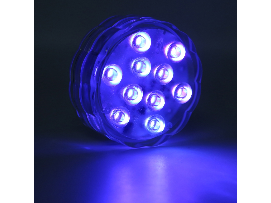 Luz Led Submersível Ip68 10leds com Controle Remoto 16 Efeitos de Iluminação Bateria Operada