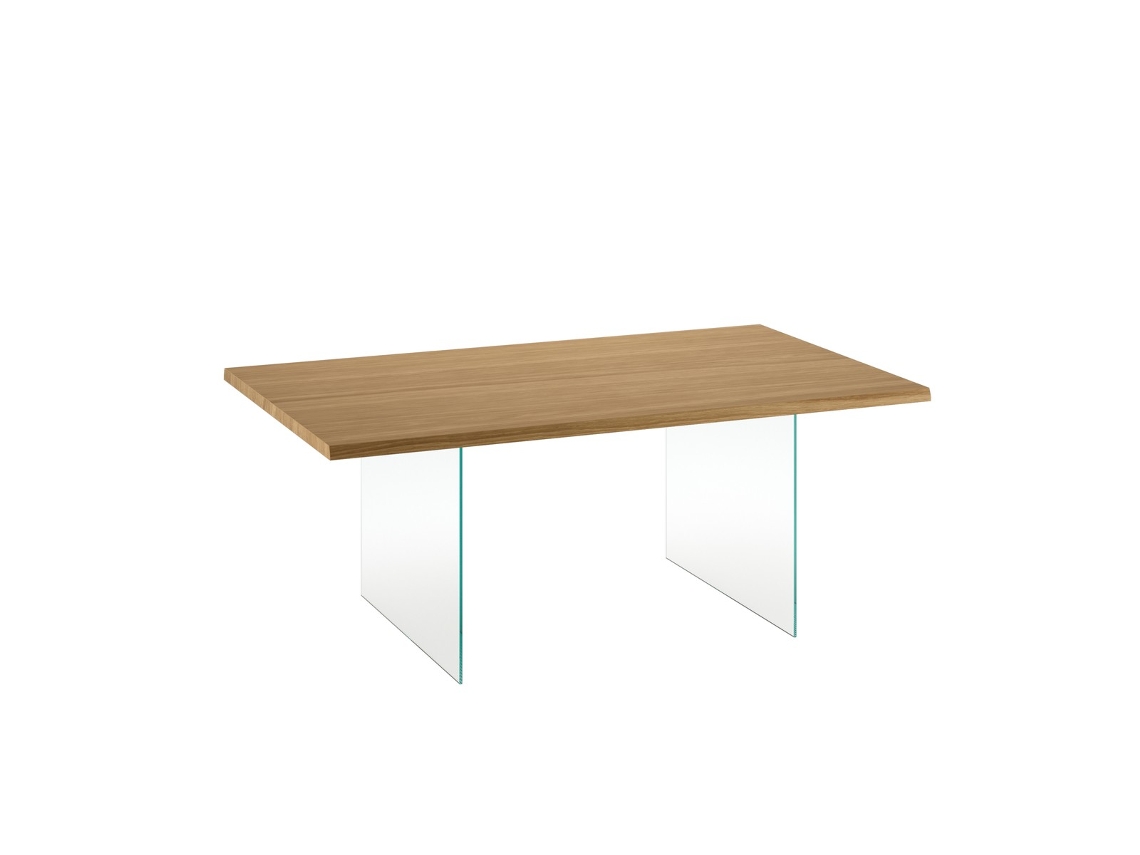 Mesa De Bilhar Extensível 200/300x100 Cm Em Folheado De Carvalho Natural Com Pés Em Vidro Temperado Extra Claro - Design