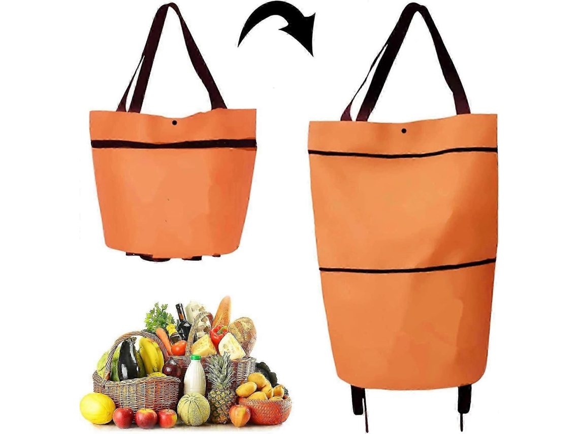Carrinho de Compras Dobrável 2 em 1 com Zíper de Dois Estágios, Rodas e Sacola de Compras (d 4)orangeszshsy02 G GOKOCO (preto)