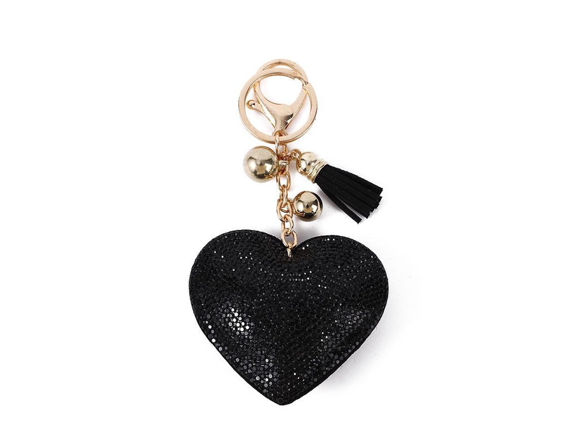 Chaveiro De Couro Com Coração Brilhante Ss6, Chaveiro De Cristal Premium Para Carro, Mala, Mochila, Acessórios, Pingente Com Borla Aquaforge (preto)