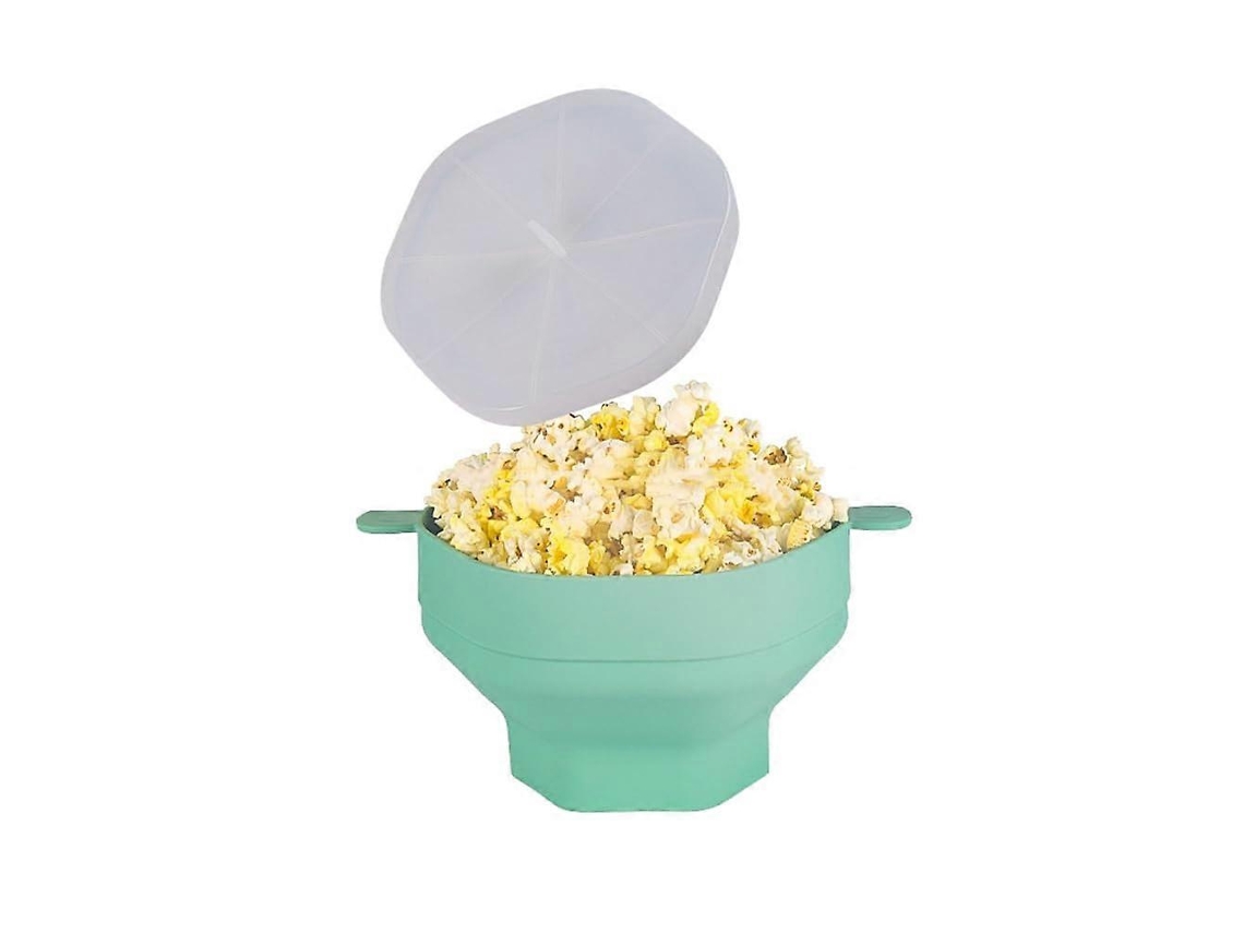 Tigela Dobrável De Silicone Para Fazer Pipoca No Micro-ondas Com Tampa E Alças, Própria Para Uso No Micro-ondas, Cor Ciano.