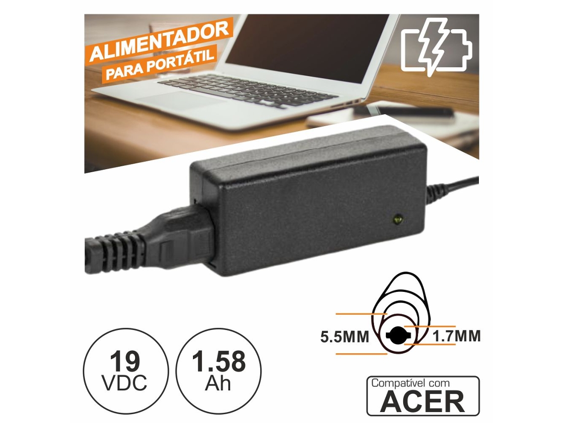 Alimentador P/ Acer 19v 1.58a 30w 5.5x1.7mm DIV