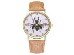 Reloj De Pulsera Analógico De Cuarzo Con Correa De Pu Moda Para Parejas (beige)
