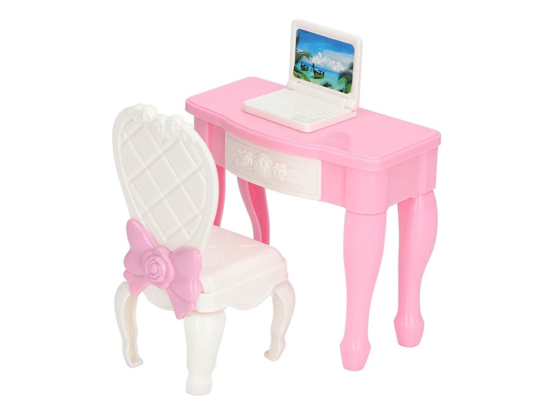 Primerox conjunto Mesa Cadeira Laptop Miniatura 1:12 para Casinha de Bonecas Acessório