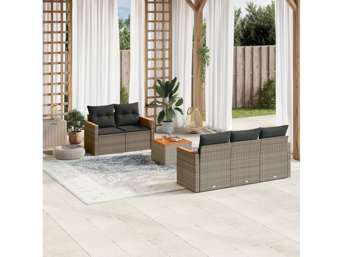 Vidaxl 6 Pcs Conjunto Sofás De Jardim Com Almofadões Vime Cinzento