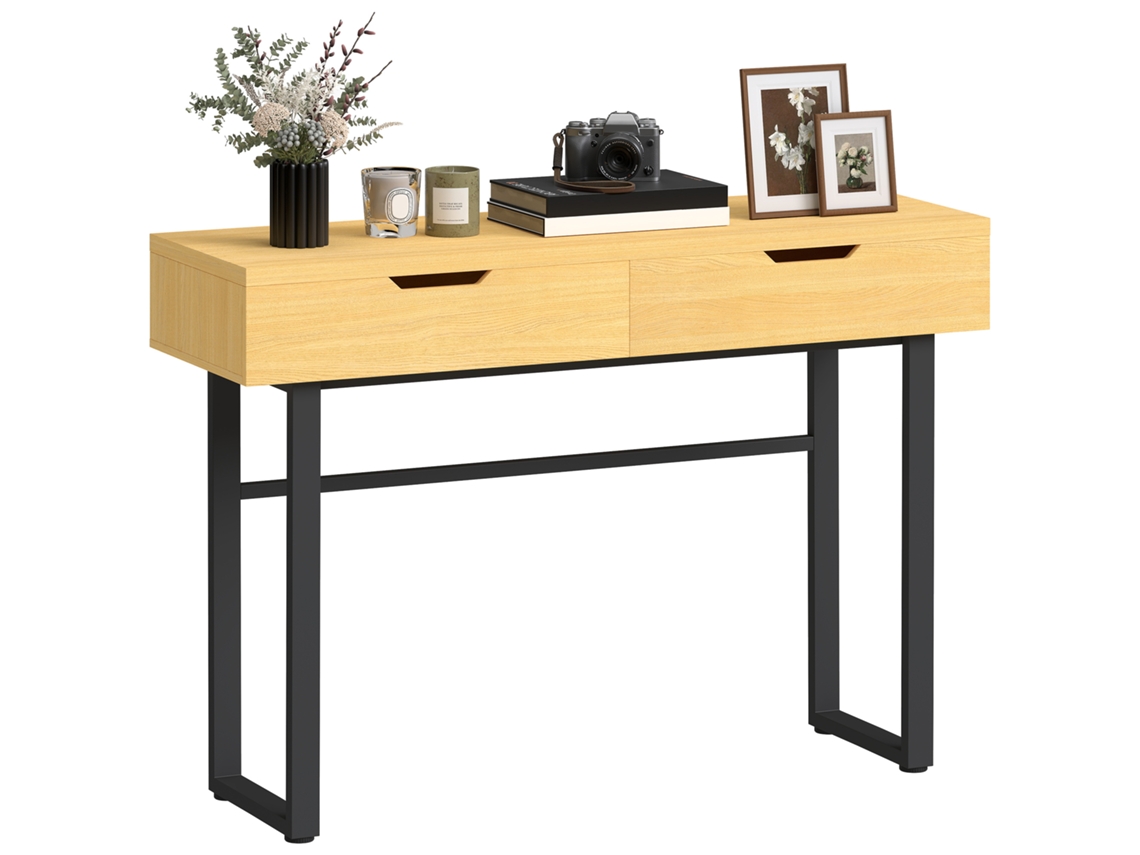Mesa de Console Estreita,2 Gavetas,Metálica,Hall de Entrada,110x35x76,5cm BTFORUS
