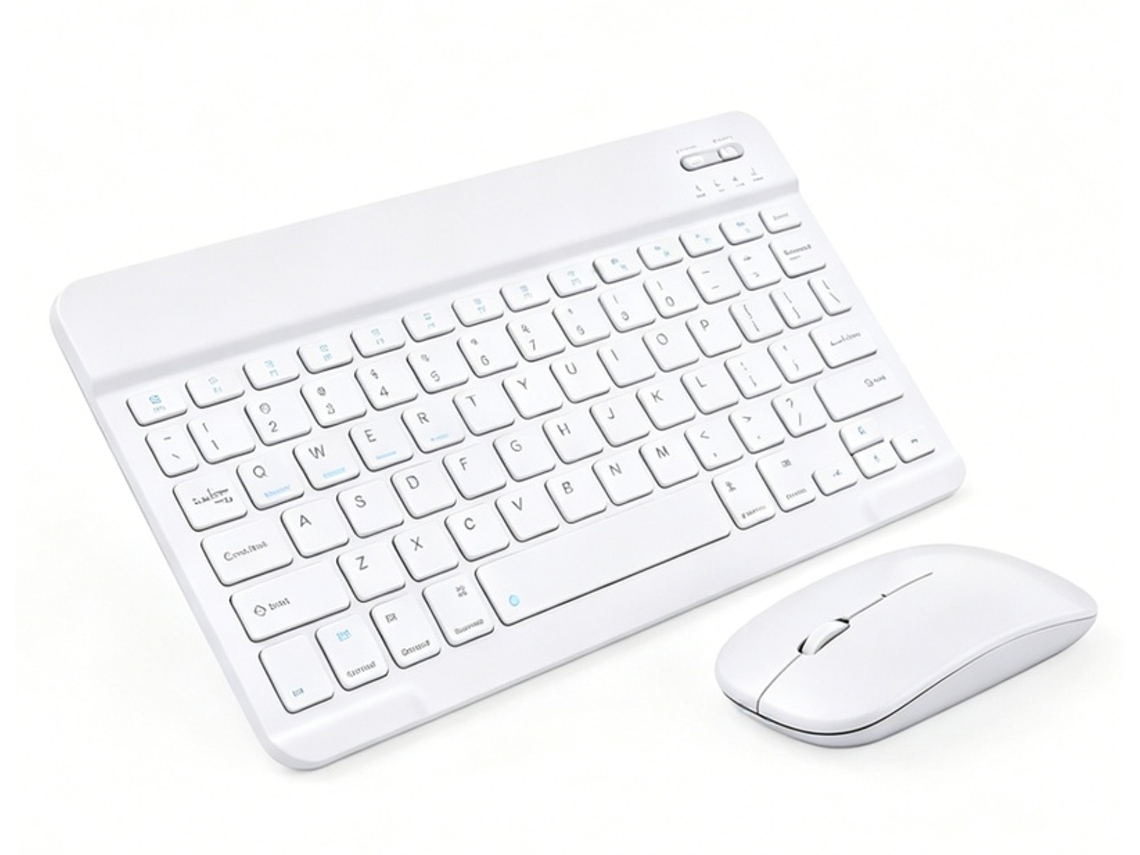 Elysve Kit Teclado Bluetooth Recarregável 10 Polegadas Branco + Rato Duplo Modo Para Ipad, Telemóvel E Tablet