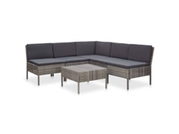 Vidaxl 6 Pcs Conjunto Lounge De Jardim C/ Almofadões Vime Pe Cinzento