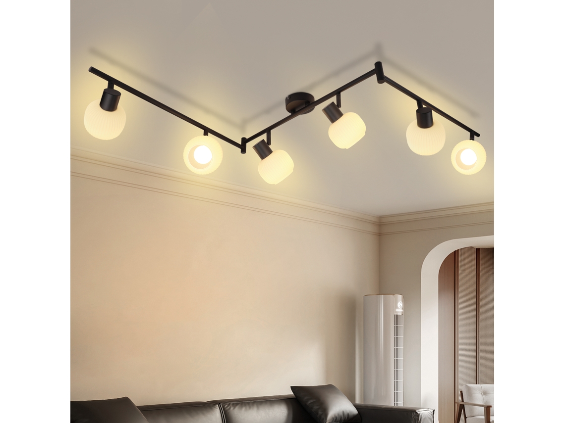 Refletor De Teto Branco E14 6 Chamas Luz De Teto Interior Abajur De Vidro Refletor Ajustável Nettlife